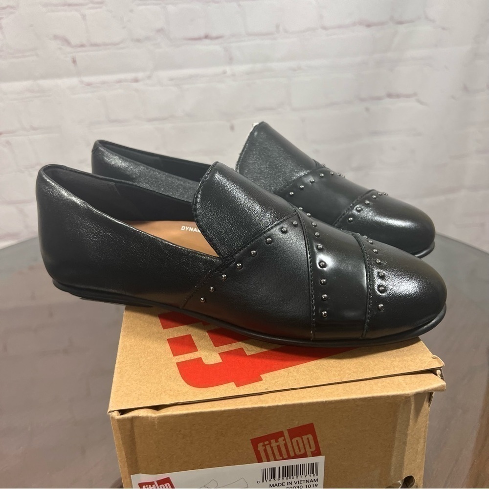 FITFLOP Angelina Microstud Loafer. Black leather with gunmetal studs in size 6 - Picture 4 of 12